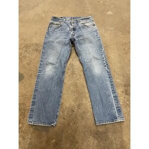 Levis 501 XX Jeans Mens 35x30 Light Wash Blue Straight Leg Button Fly Distressed